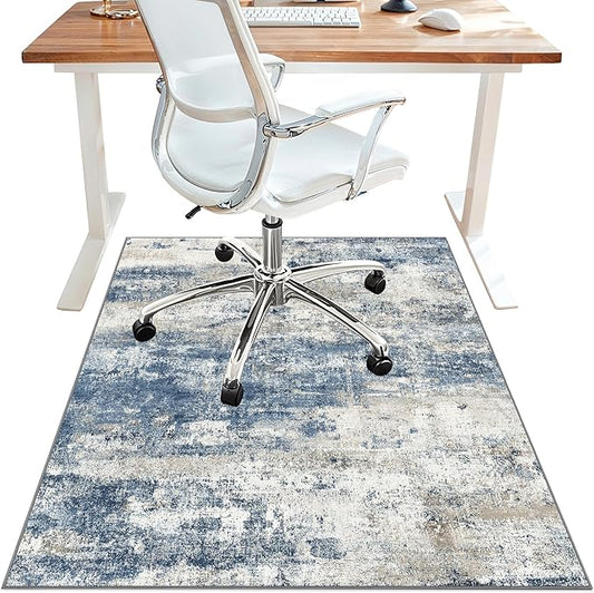Office Chair Mat for Hardwood Tile Floor, Abstract 36"X 48" Desk Mats for Office Chair on Rolling Chairs Carpet, Desk Anti-Slip 1/5" Thick Rug for Computer Chair, Thin Low-Pile Floor Mat, Navy Beige