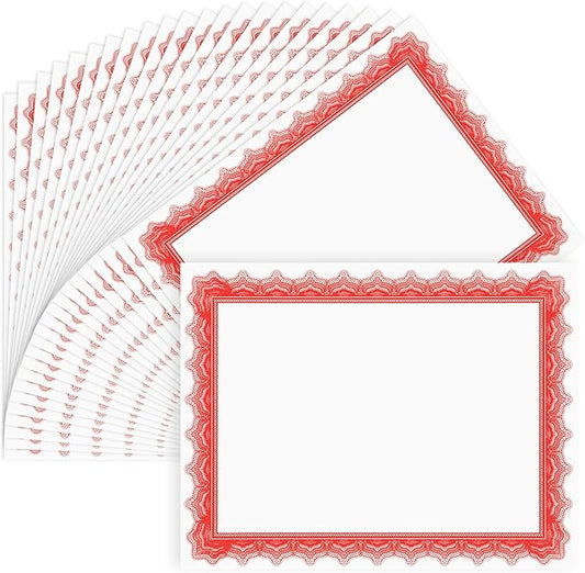 50 Sheets Red & White Certificate Papers, Letter Size 8.5x11, for Printing, Diploma Paper, Award, Document Cardstock Paper, Inkjet Printer Compatible
