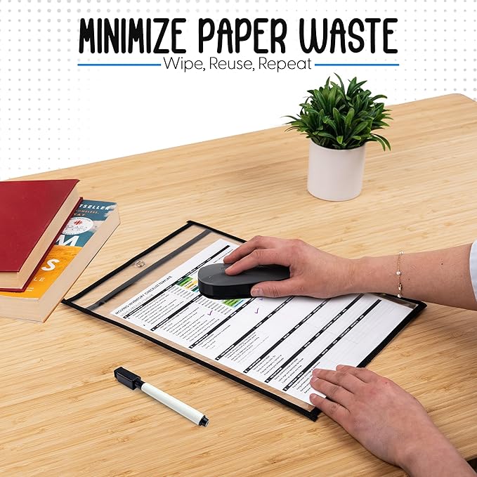 Essex Wares - 4 Pack, Black, Job Ticket Holders, 10" Wide x 13.5" Tall - Clear Plastic Shop Ticket Holders - Easy to Use, Reusable & Easy Erase Plastic Invoice Holders, Water-Resistant & Durable