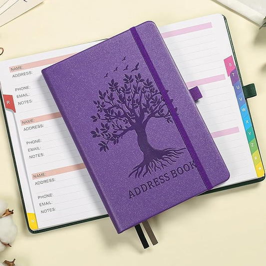 ZXHQ Address Book with Colorful Alphabetical Tabs (8.4" x 5.8") - Address Books for Seniors Hardcover Telephone and Contact Organizer, with Space for Important Website Passwords - Purple
