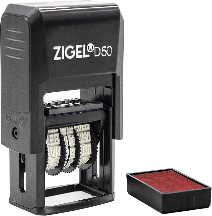 ZIGEL D50 Date Stamp with Paid - Self Inking Date Stamp - Red