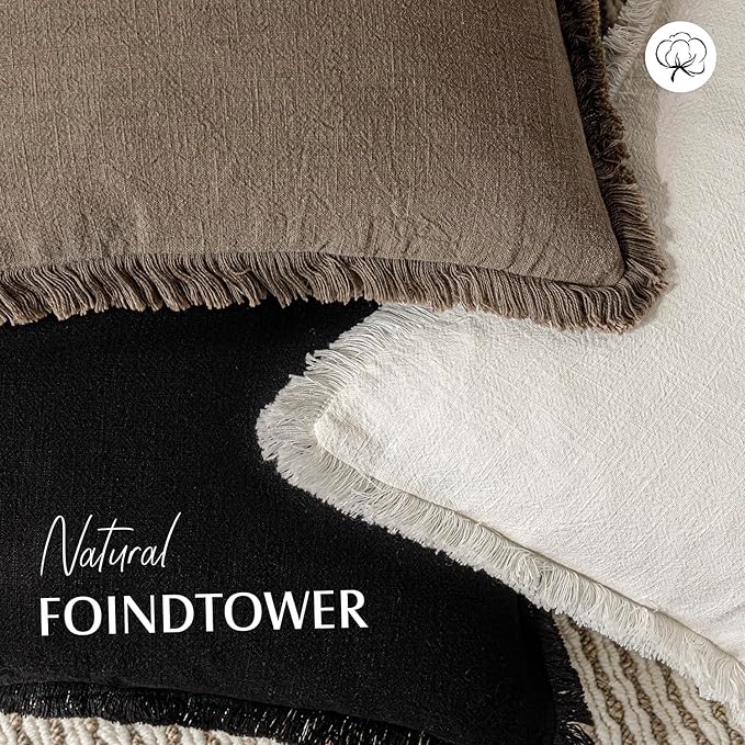 Foindtower Set of 2 Decorative Linen Fringe Throw Pillow Covers... (Brown, 20×..