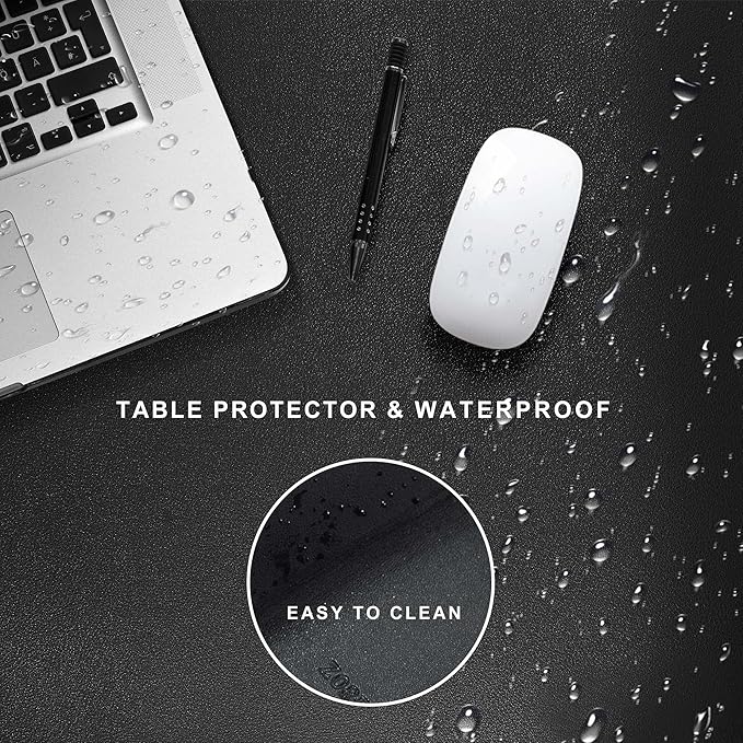 ZORESYN Leather Desk pad (47.24" x 31.50") - pu Leather Desk mat with Suede Base - Large Gaming Mouse pad Waterproof Table Mat Desktop Writing Pad Mouse Mat (Black)