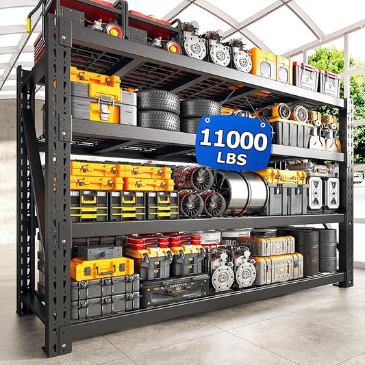 Bepatio 11000LBS Industrial Garage Shelving Heavy Duty, 4-Tier Adjustable Storage Shelves Metal Shelving, Industrial Shelving for Basement Warehouse Commercial Garage Shop, 72" H× 60" W × 24" D, Black
