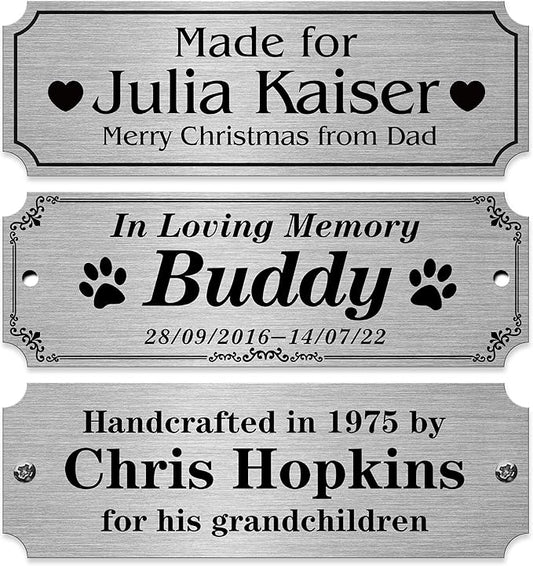 Caramel Sweet Life Personalized Name Plates, Silver Engraved Plaque, Stainless Steel Trophy Plates Engraved, Custom Name Plate with Adhesive Backing or Screws, 3" W x 1" H