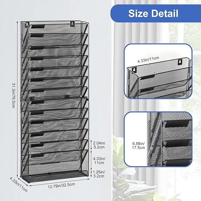 EasyPAG Wall File Holder 14 Tier Mesh Hanging Folder Organizer... (Black)