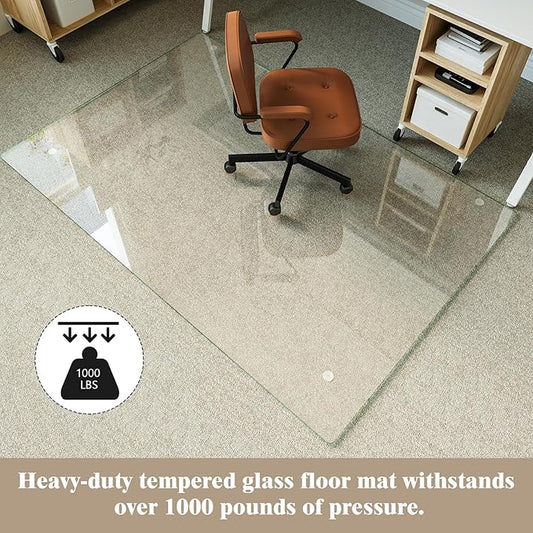 Koonmi Tempered Glass Chair Mat for Hardwood Floors & Carpets, 40" x 60“ Transparent Heavy Duty Office Floor Protector with Noise-Free Gliding Shatterproof for Home Office Desk