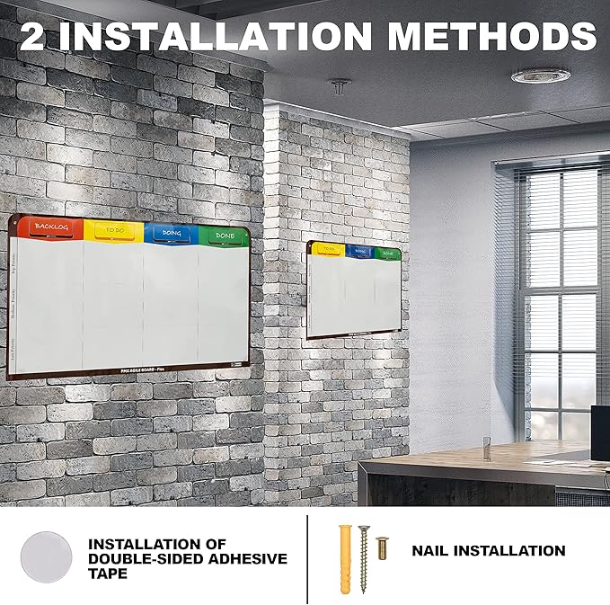 PMXBOARD 3 Column Magnetic Kanban Board, Scrum Board Flex Whiteboard Kit. Agile Kit, 47 Magnetic Kanban Cards, Scrum Cards Set. Project Management Board for Project Planning, Kanban Whiteboard Kit