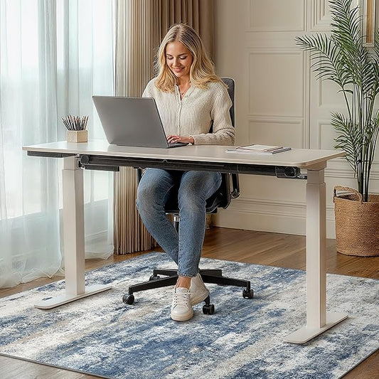 Office Chair Mat for Hardwood Tile Floor, Abstract 36"X 48" Desk Mats for Office Chair on Rolling Chairs Carpet, Desk Anti-Slip 1/5" Thick Rug for Computer Chair, Thin Low-Pile Floor Mat, Navy Beige