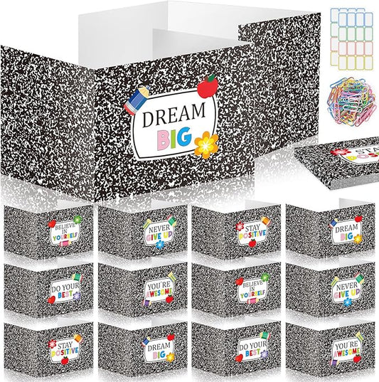 Cinrobiye 24 Pcs Composition Privacy Folders Standard for Students Cardboard Shields Test Privacy Boards Inspirational Words Desk Dividers Shield for Classroom School Study Supplies (Black)