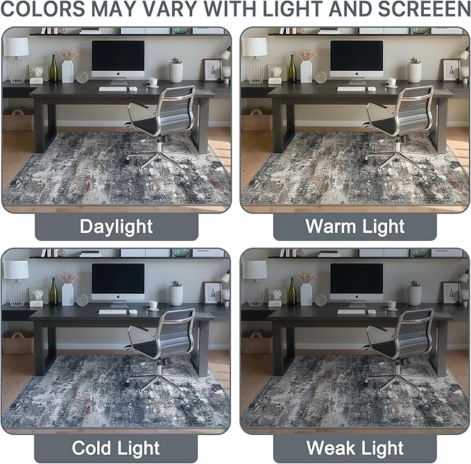 Office Chair Mat for Hardwood Tile Floor, Abstract 36"X 60" Desk Mats for Office Chair on Rolling Chairs Carpet, Desk Anti-Slip 1/5" Thick Rug for Computer Chair, Thin Low-Pile Floor Mat, Dark Gray