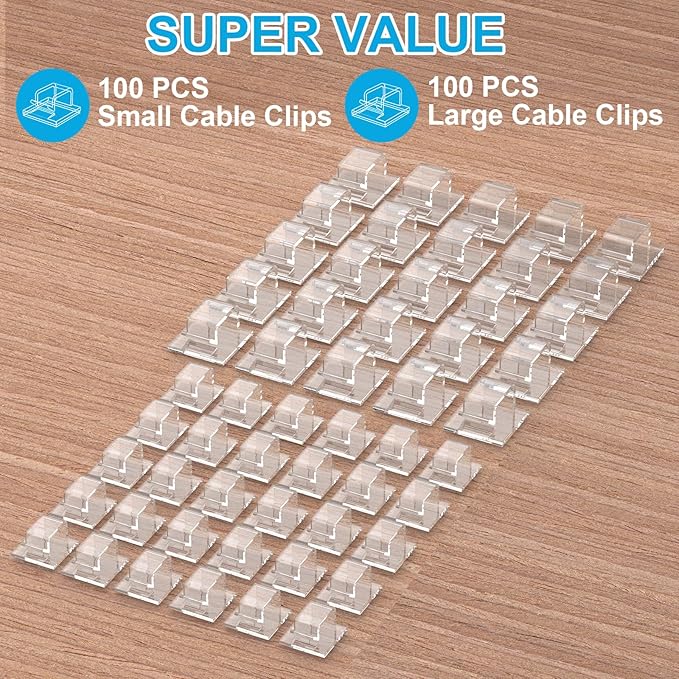 TidyHelper 200 PCS Christmas Light Clips (Small, Clear), Adhesive Hooks for Outdoor String Lights, Cable Clips Wire Holder Cord Organizer for Patio Decor, Porch Decor, Balcony Decor & Holiday Decor