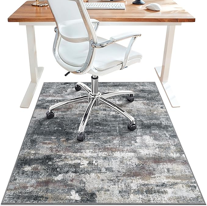 Office Chair Mat for Hardwood Tile Floor, Abstract 48"X 72" Desk Mats for Office Chair on Rolling Chairs Carpet, Desk Anti-Slip 1/5" Thick Rug for Computer Chair, Thin Low-Pile Floor Mat, Dark Gray