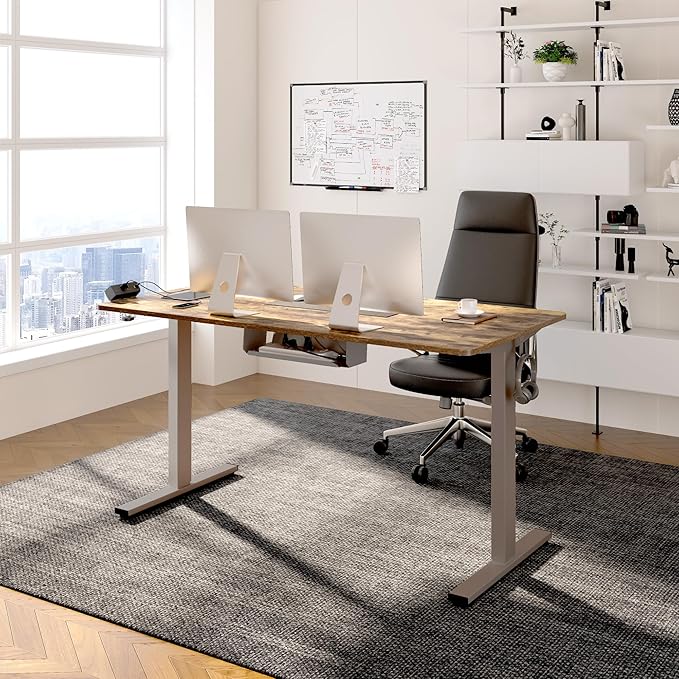 FLEXISPOT EN2 Whole-Piece Standing Desk with Clamp Power Strip, 48 x 24'' Electric Stand Up Height Adjustable Desk with Cable Management (Gray Frame + 48" Rustic Brown Desktop, 2 Packages)