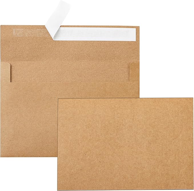 Silunkia 100 Packs Brown Blank Greeting Cards and Envelopes 4 x 6 Heavyweight Flat Cardstock and A4 Envelopes Printable Self Seal for Graduations, Invitations, Thank You Cards, Mailing