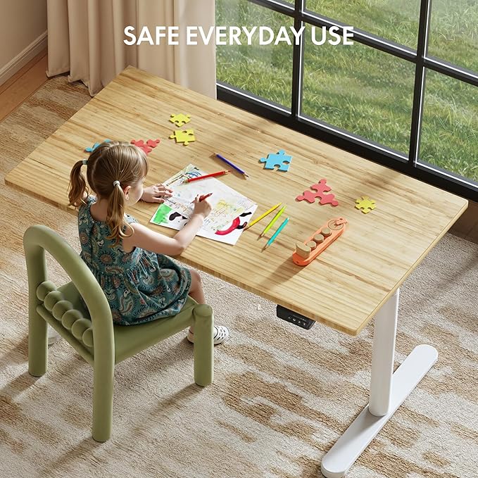 FLEXISPOT Bamboo Electric Standing Desk with Elegant Oval Legs, 55"x28" Height Adjustable Desk for Home Office & Living Spaces, White Frame