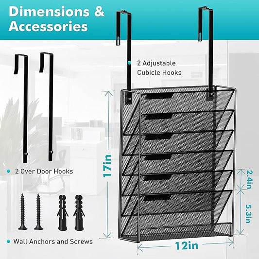 Delifox 7-Compartment Wall Mounted Hanging File Organizer Cubicle Wall File Holder Vertical Document Organizer for Office Home, Black