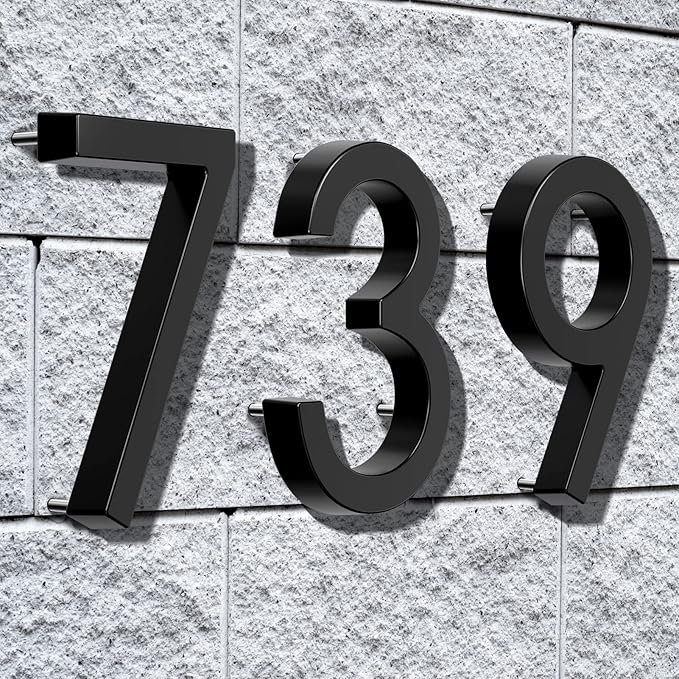 6" Floating Stainless Steel Address House Number, Modern Metal Anti-Rust House Numbers with Nail Kits for Door Garden Mailbox Decor Visibility Signage (2)