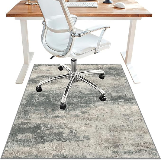 Office Chair Mat for Hardwood Tile Floor, Abstract 48"X 60" Desk Mats for Office Chair on Rolling Chairs Carpet, Desk Anti-Slip 1/5" Thick Rug for Computer Chair, Thin Low-Pile Floor Mat, Green Beige