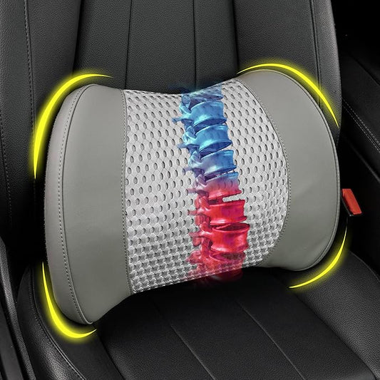 Lofty Aim Memory Foam Lumbar Support Cushion Relieves Lower Back Pain for Car, Office Chair, and Wheelchair Use, 4D Mesh Cover, Gray
