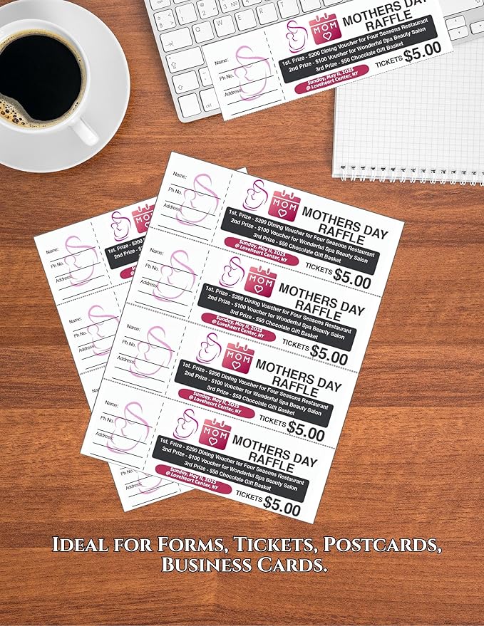 Limited Papers (TM) 8.5x11 Perforated Paper, 20/50 Pound, 75 GSM, Variety of Perforation Sizes and Colors, for Forms, Tickets, Postcards, Business Cards. (Gold, 4 up - horizontal every 2.75")