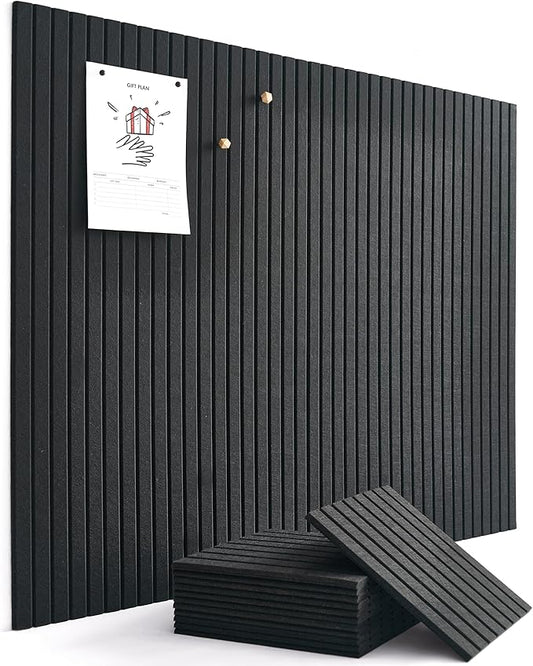 VIVELDA Large Bulletin Board 48"x36" - Office Wall Organizer to Replace your Old Cork Boards for Walls for Office Decor - 12-pack Felt Wall Panels for Use in Home Office Decor, Classroom Decor (Black)