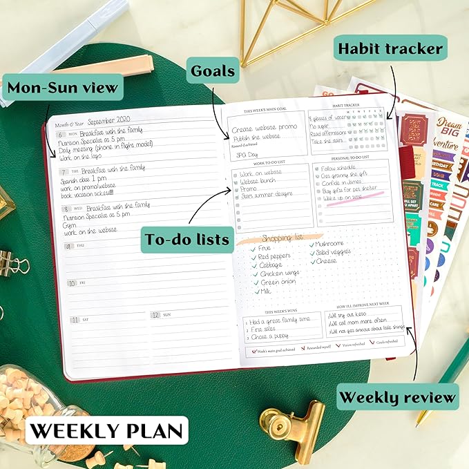 Legend Planner – Weekly & Monthly Life Planner to Hit Your Goals & Live Happier. Organizer Notebook & Productivity Journal. A5 (Red)