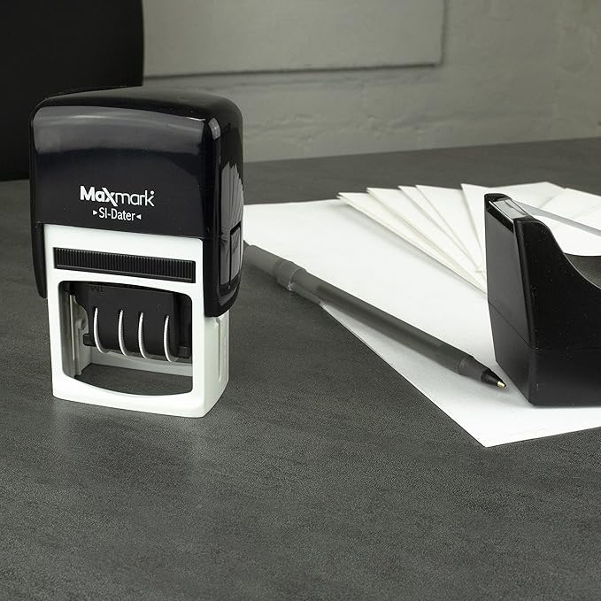 MaxMark Office Self Inking Date Stamp with Phrase Posted - Black Ink