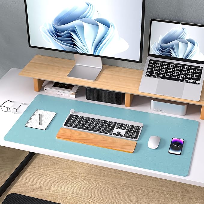 Aothia Large PU Leather Desk Pad Protector — Blue