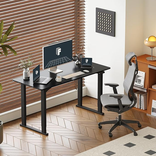 FLEXISPOT 4 Legs Standing Desk 63 x 28 Inch Electric Adjustable Height with Splice Board Home Office Sit Stand Up Desk, Black Top + Black Frame